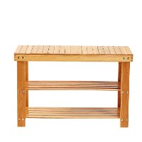 2 Tier Shoe Rack Bench Organizer - Natural Bamboo