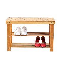 2 Tier Shoe Rack Bench Organizer - Natural Bamboo-2