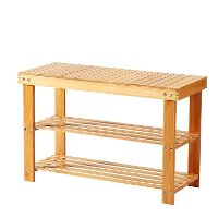 2 Tier Shoe Rack Bench Organizer - Natural Bamboo-3