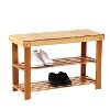 2-Tier Shoe Rack Bench Organizer - Natural Bamboo -4