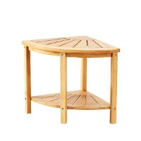 Corner Shower Bench Seat with Storage Shelf - Natural Bamboo