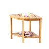 Corner Shower Bench Seat with Storage Shelf - Natural Bamboo-2