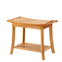 Shower Bench Seat / Shaving Stool with Storage Shelf - Natural Bamboo