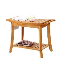 Shower Bench Seat / Shaving Stool with Storage Shelf - Natural Bamboo-2