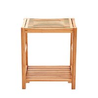 Shower Bench Seat / Shaving Stool with Storage Shelf - Natural Bamboo