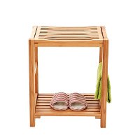 Shower Bench Seat / Shaving Stool with Storage Shelf - Natural Bamboo-2