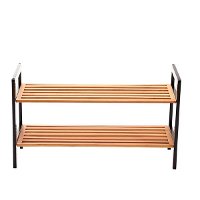 2-Tier Black and Natural Shoe Rack - Natural Bamboo-2