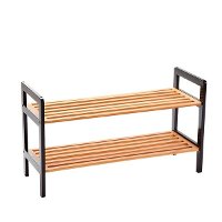 2-Tier Black and Natural Shoe Rack - Natural Bamboo-4
