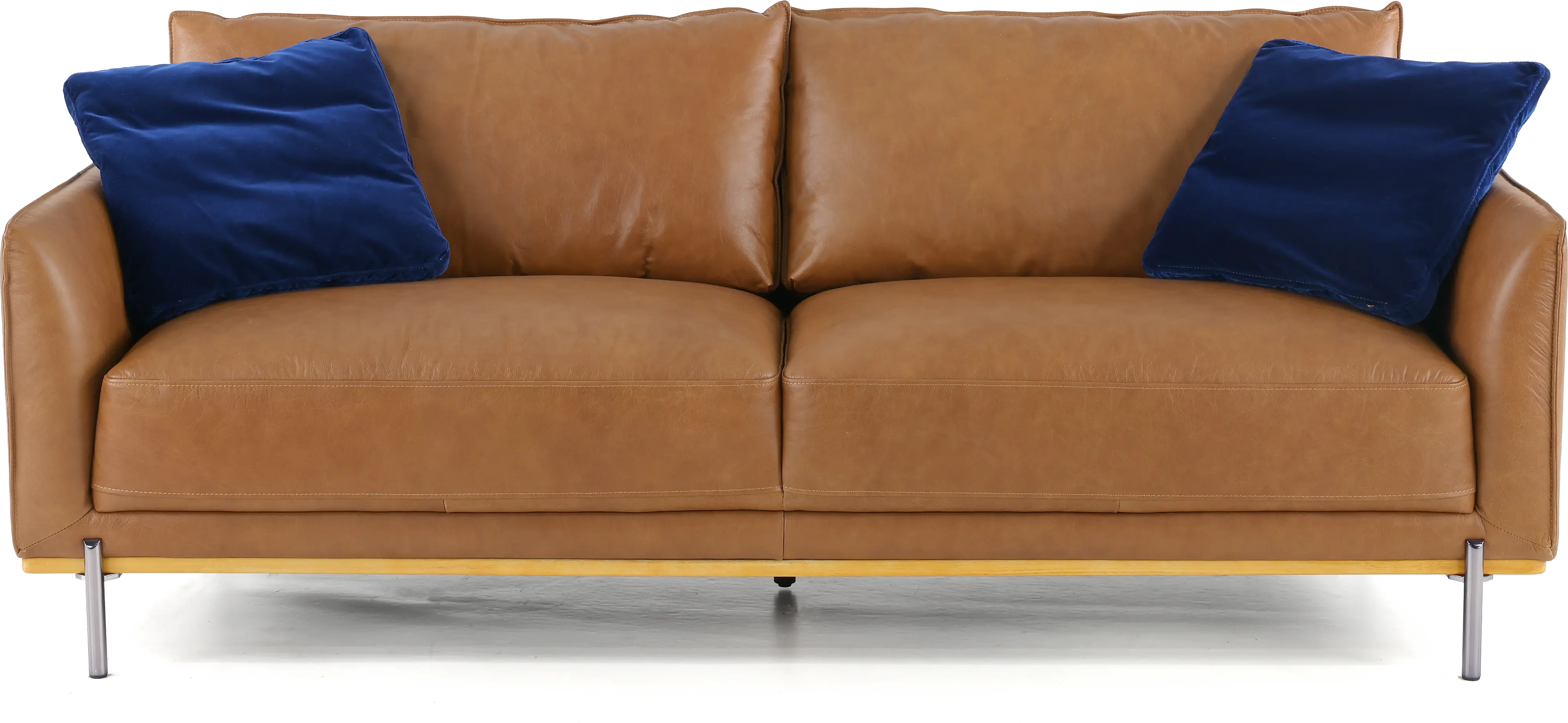 Marseille Mid Century Modern Camel Brown Leather Sofa-1