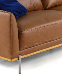Mid Century Modern Camel Brown Leather Sofa - Marseille-2