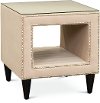 Blush Pink Velvet Upholstered Nightstand with Glass Top - Modern
