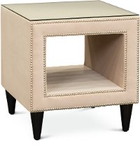 Blush Pink Velvet Upholstered Nightstand with Glass Top - Modern
