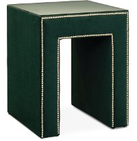 Teal Green Velvet Upholstered Nightstand with Glass Top - Modern