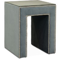 Slate Gray Velvet Upholstered Nightstand with Glass Top - Modern