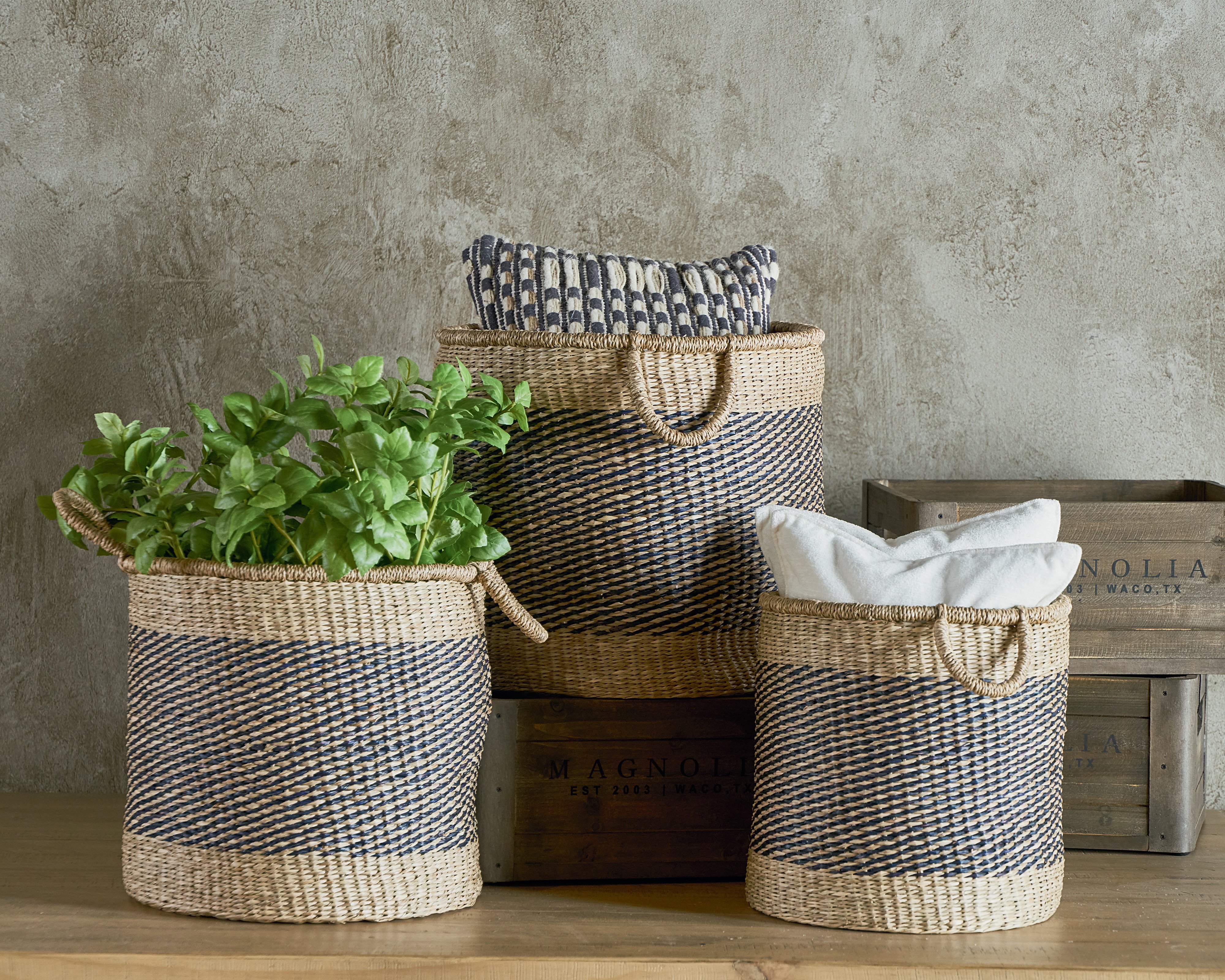 Magnolia Home Furniture 12 Inch Two Tone Sea Grass Basket-2