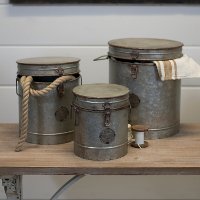10 Inch Galvanized Metal Lidded Canister and Handles-2