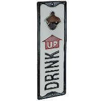 White, Black and Red Metal Drink Up Bottle Opener Wall Sign-3