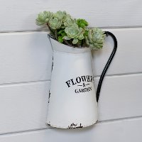 White and Black Flowers and Garden Metal Wall Planter