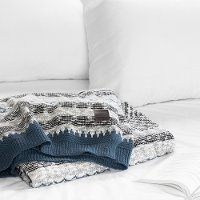 100251 Blue and Gray Cable-Knit Throw Blanket - Lodge