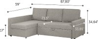 100308 Fog Gray Chaise Sofa Bed - Live-it Cozy-5