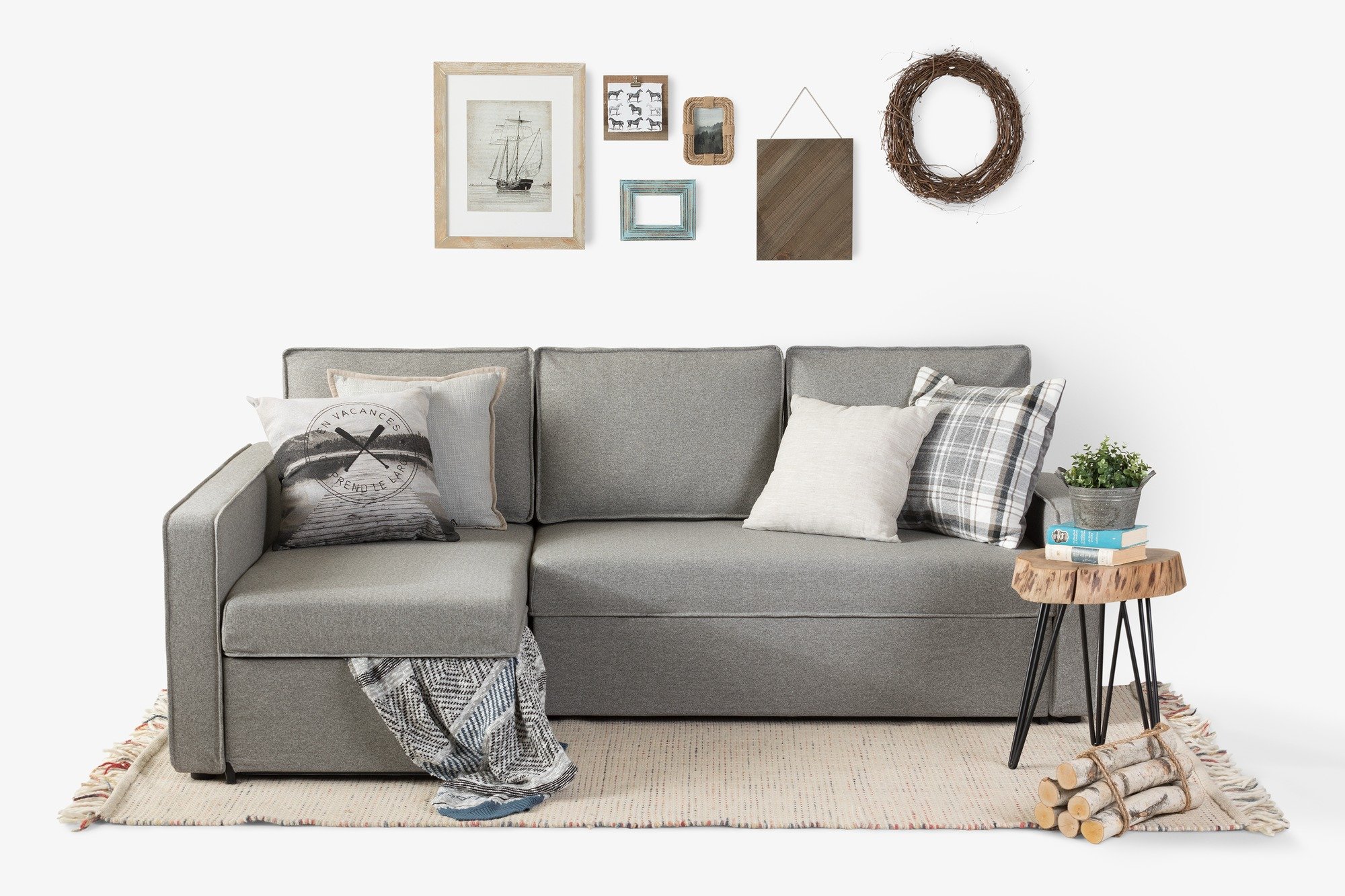 100308 Liv-it Cozy Fog Gray Chaise Sofa Bed-1