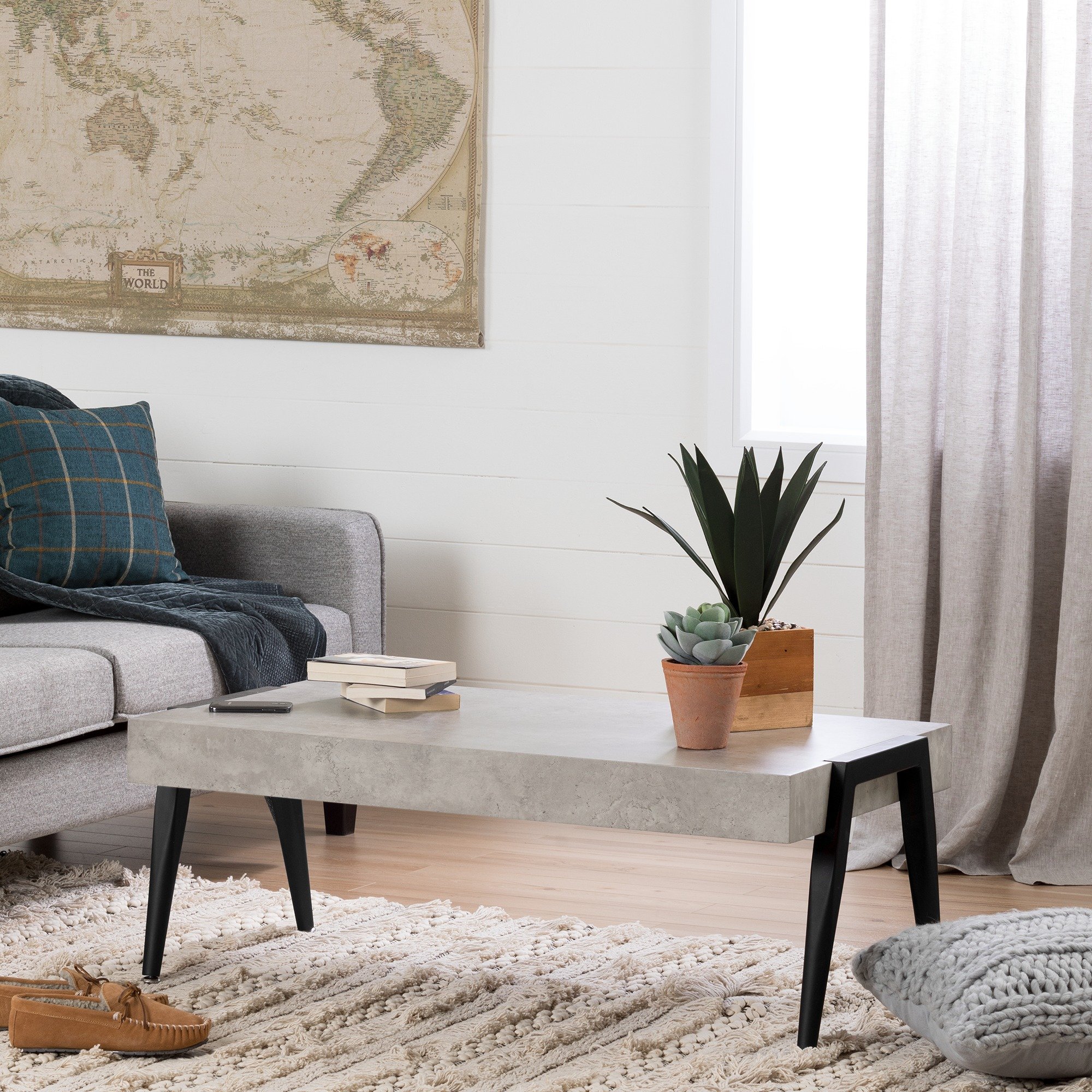 11417 City Life Concrete Gray and Black Coffee Table-1