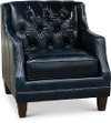 Dark Blue Button Tufted Leather Chair - Buxton