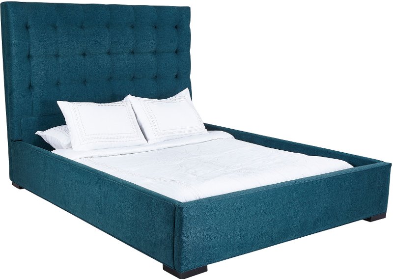 contemporary peacock blue queen upholstered bed - abby | rc willey