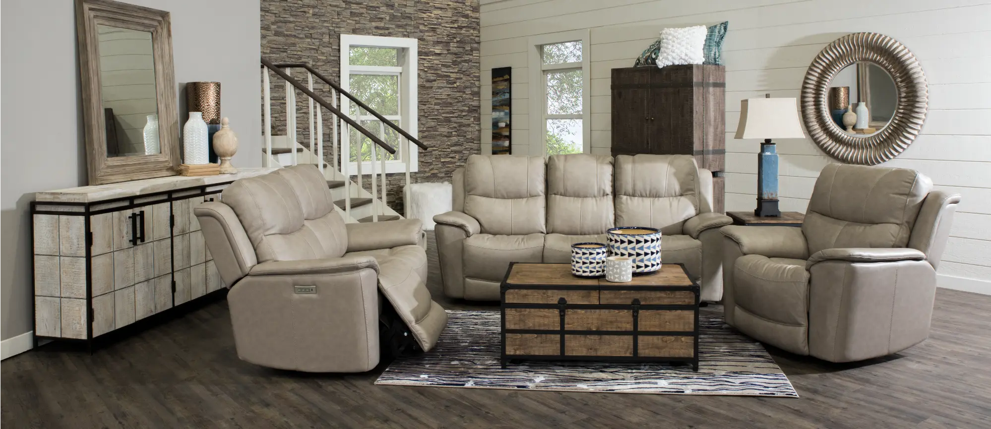 Ice White Leather-Match Power Reclining Sofa - Cade-2