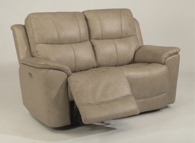 Tan Leather-Match Power Reclining Loveseat - Cade