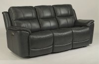 Dark Gray-Blue Leather-Match Power Reclining Sofa - Cade