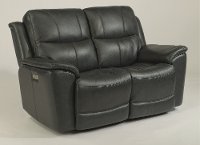 Dark Gray-Blue Leather-Match Power Reclining Loveseat - Cade