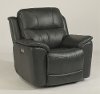 Dark Gray-Blue Leather-Match Power Recliner - Cade