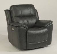 Dark Gray-Blue Leather-Match Power Recliner - Cade