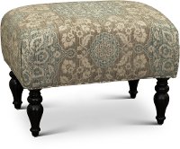 Classic English Cream and Blue Floral Ottoman - Gotham