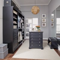 Classic Black-5 Piece Closet Organizer with 30 Inch Storage Island - Bedford