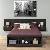 Modern Black Floating Queen Headboard with Nightstands - Series 9