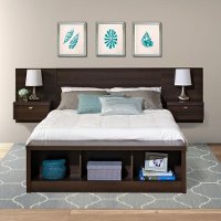 Modern Espresso Floating Queen Headboard with Nightstands - Series 9