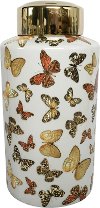 16 Inch White and Gold Butterfly Lidded Jar