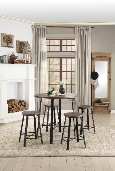 Oak and Metal 36 Inch Round Counter Height Dining Table - Chevre