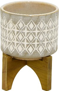 Beige and Off-White Planter On Wooden Stand
