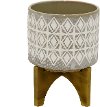 Off-White and Beige Planter On Wooden Stand