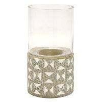 Off-White and Beige Ceramic And Glass Hurricane