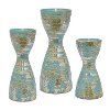 8 Inch Blue, Silver and Copper Ceramic Candle Holder