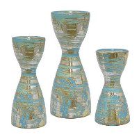 8 Inch Blue, Silver and Copper Ceramic Candle Holder