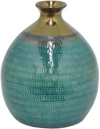 12 Inch Turquoise and Gold Ceramic Vase