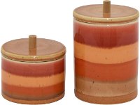 4 Inch Red and Orange Ceramic Covered Jar