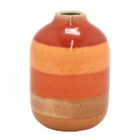 7 Inch Red and Orange Striped Ceramic Vase