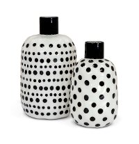 7 Inch White Ceramic Vase with Black Dots