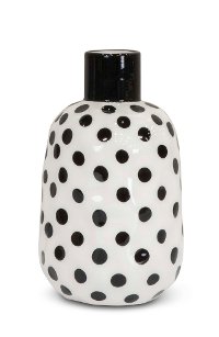 7 Inch White Ceramic Vase with Black Dots-2